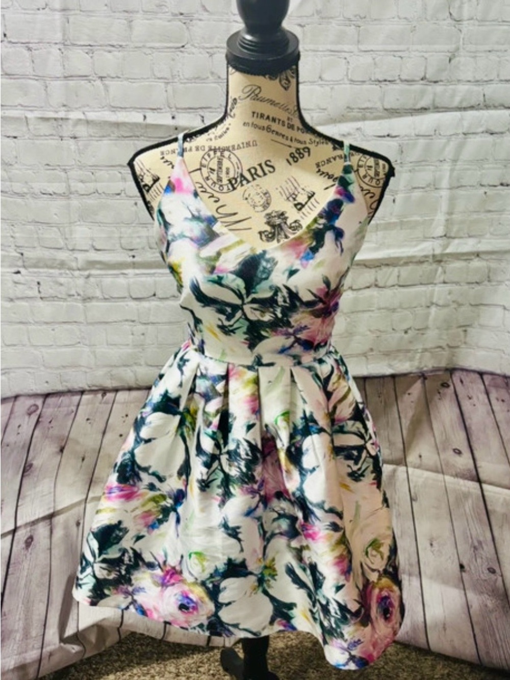 Floral V-Neck Fit & Flare Mini Dress in Cream